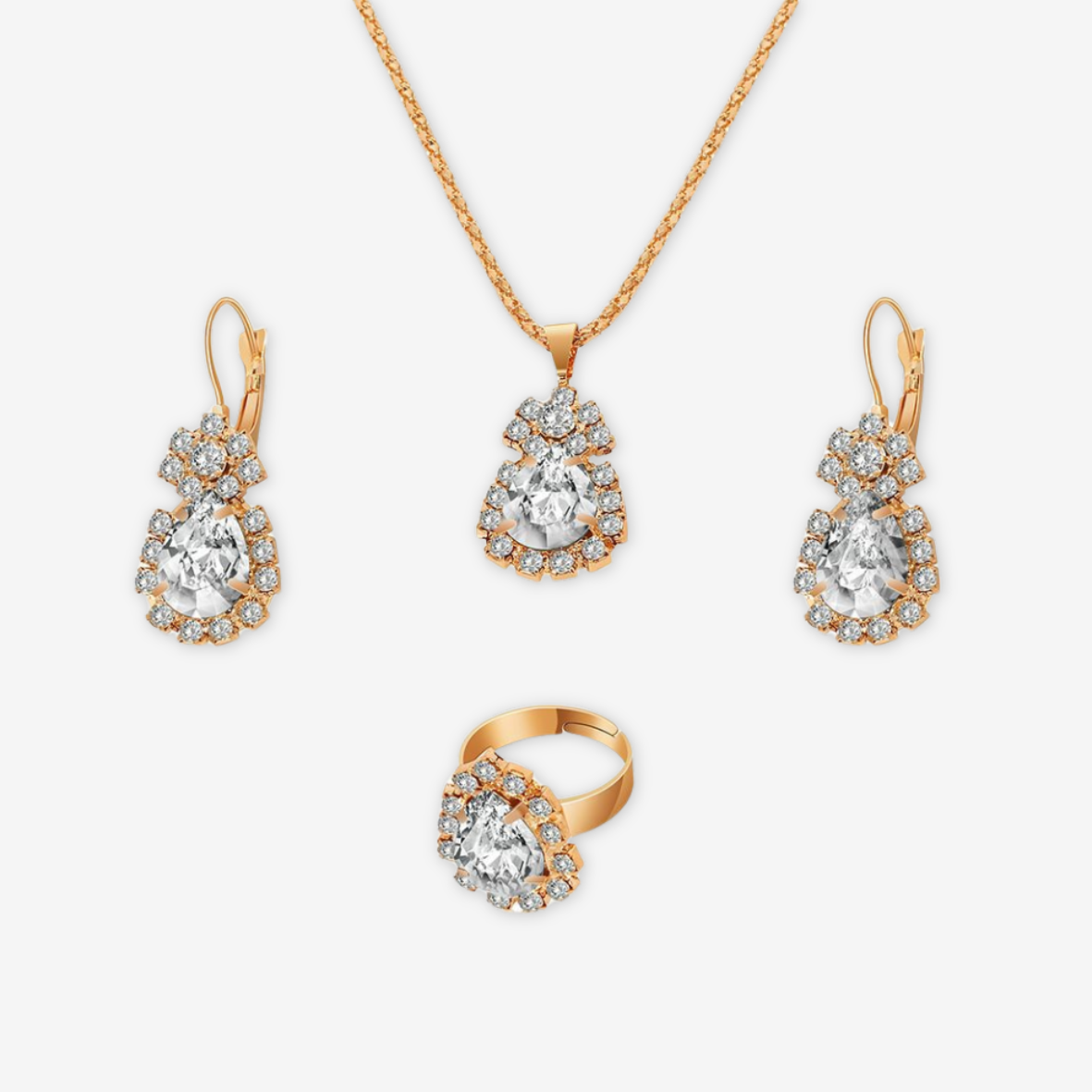 Parure collana, orecchini e anello.