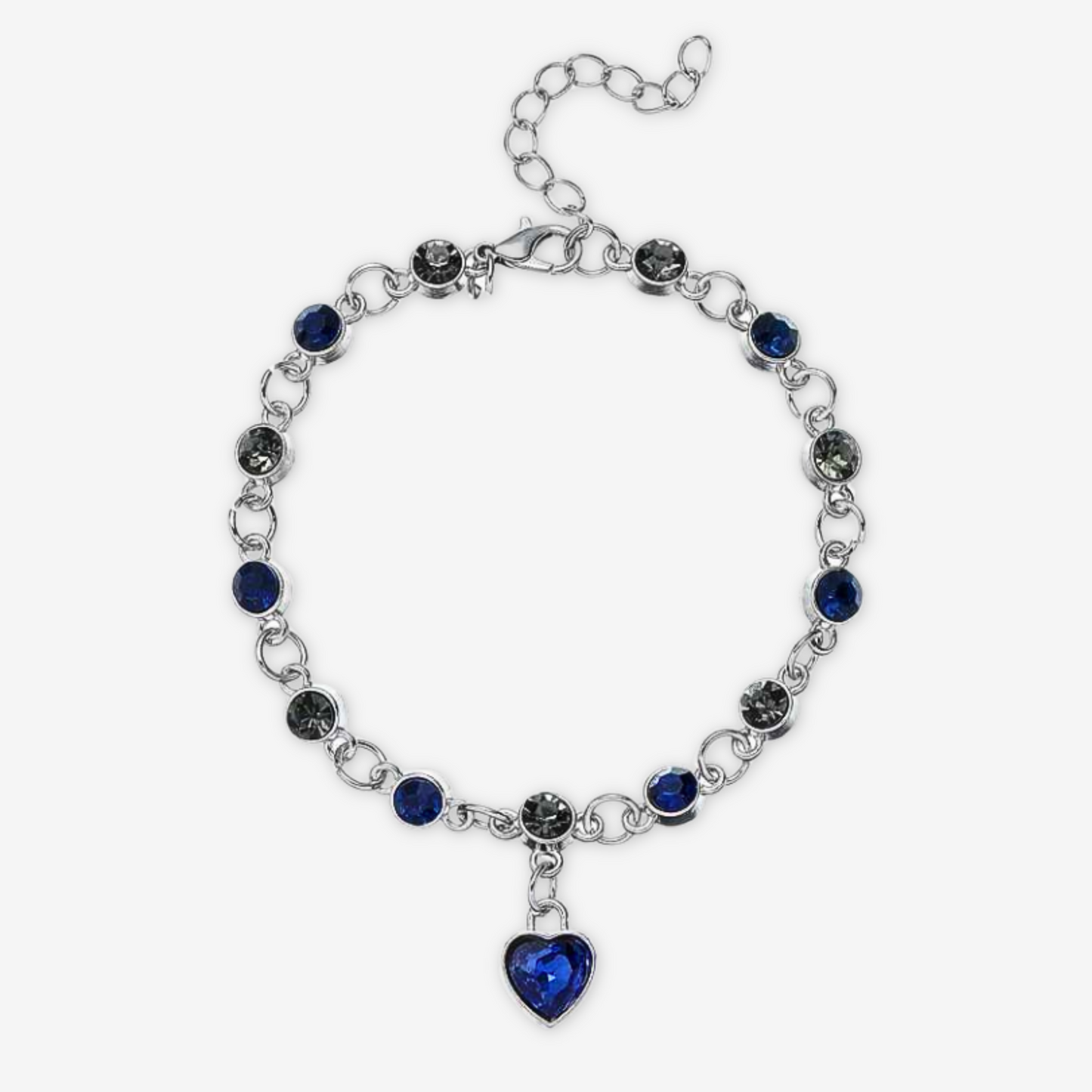 Braccialetto argento e zirconi blu e grigi.