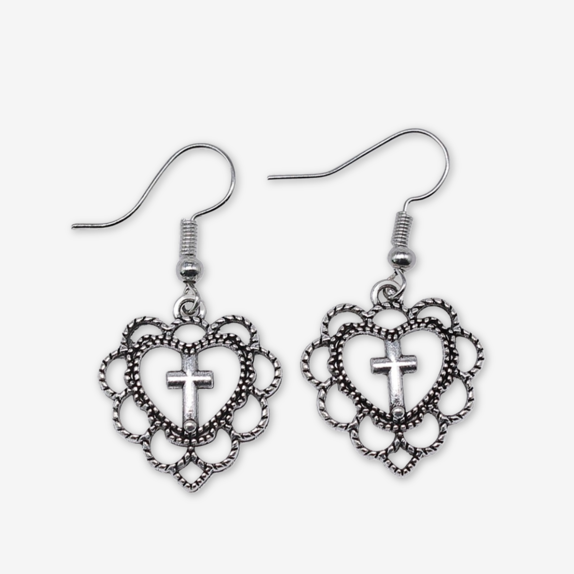 Orecchini cuore e croce.