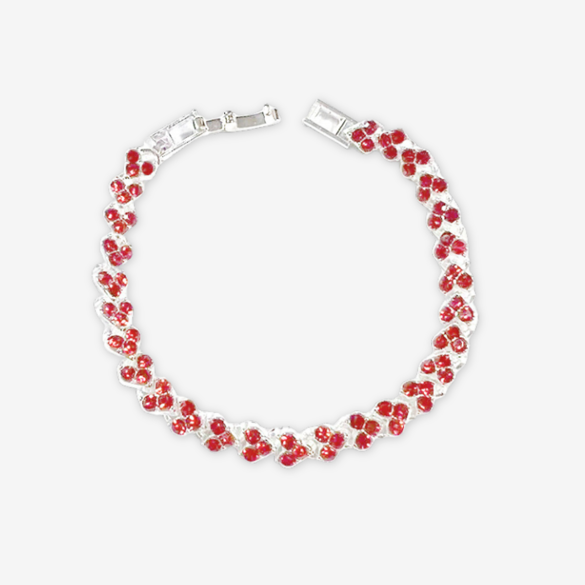 Bracciale tennis rosso a forma di cuore.