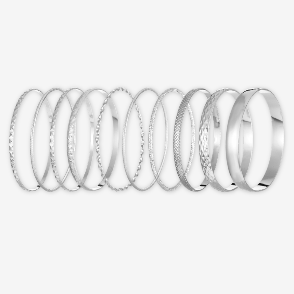 Set di 10 braccialetti argentati