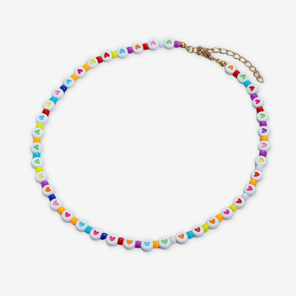 Collana bohémien con perline e cuori colorati