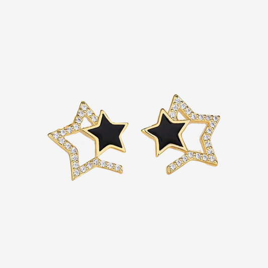 Orecchini a stella nera in argento s925.