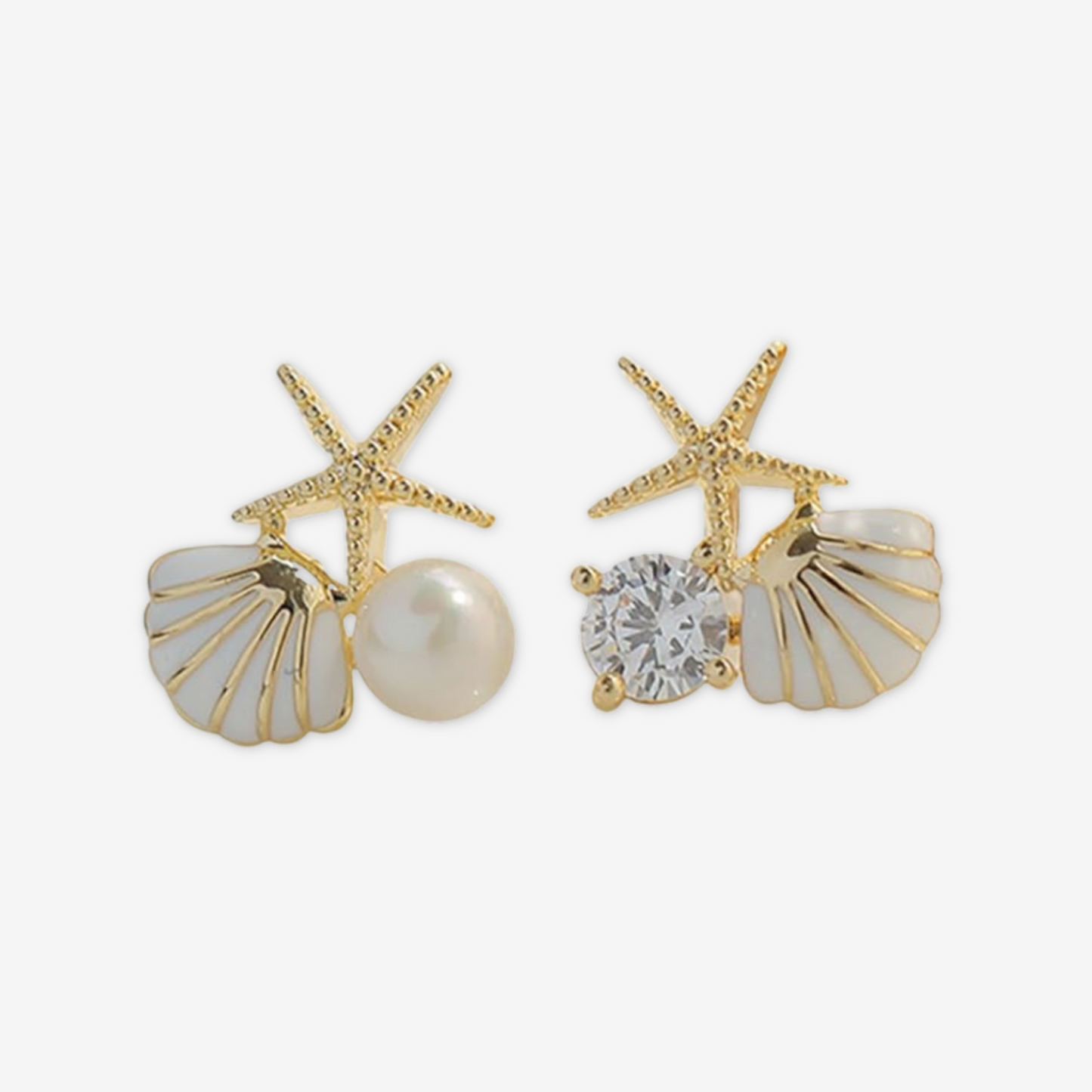 Orecchini in argento s925 con stelle marine e conchiglie e perla.