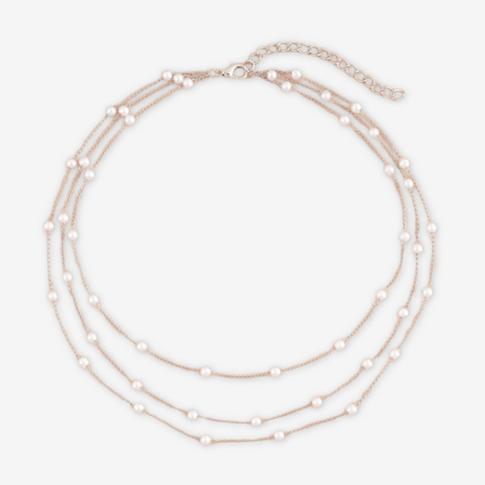 Collana argento multistrato con catena di perle.
