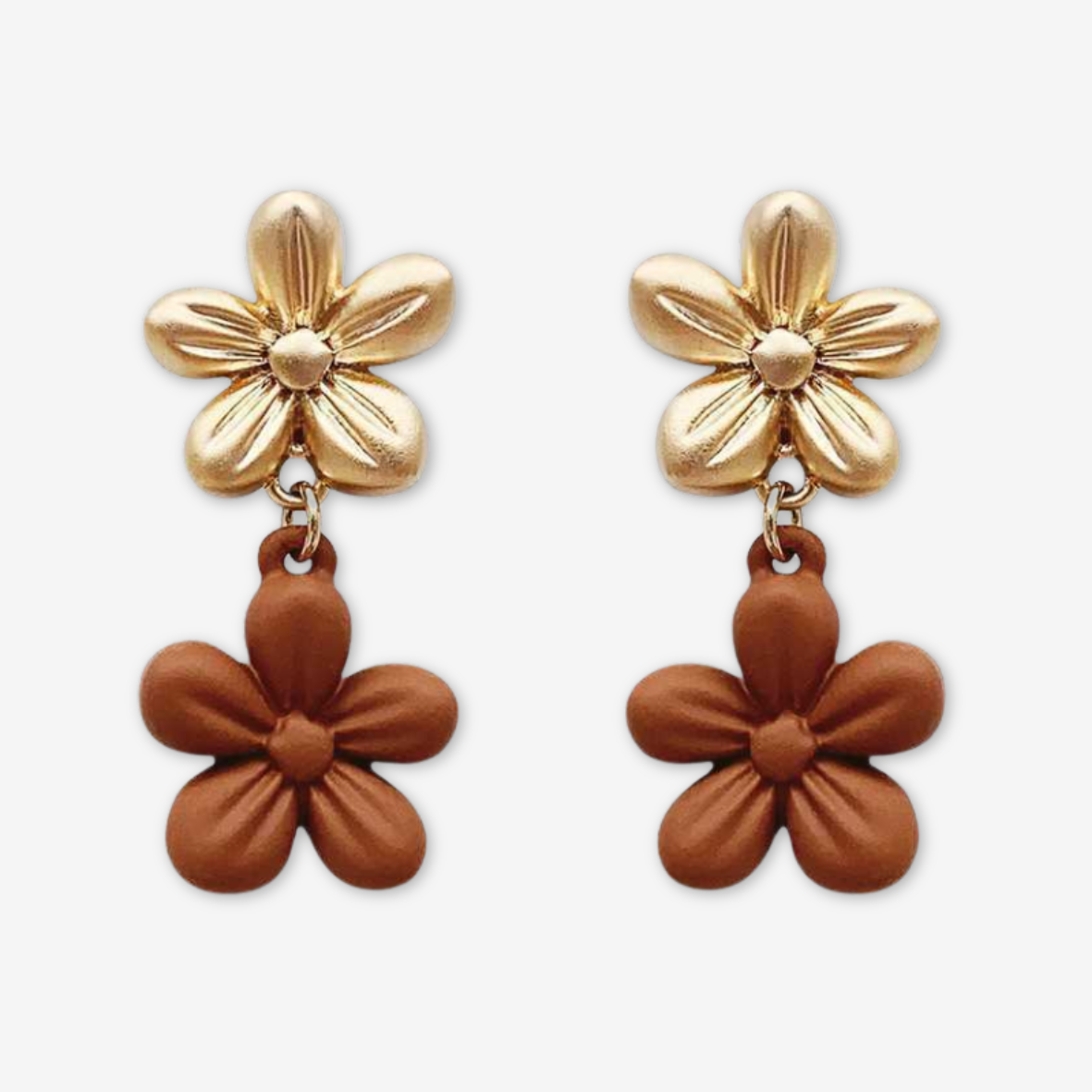 Orecchini con fiore oro/marrone in argento s925.