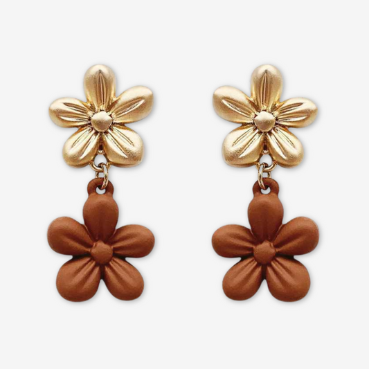 Orecchini con fiore oro/marrone in argento s925.