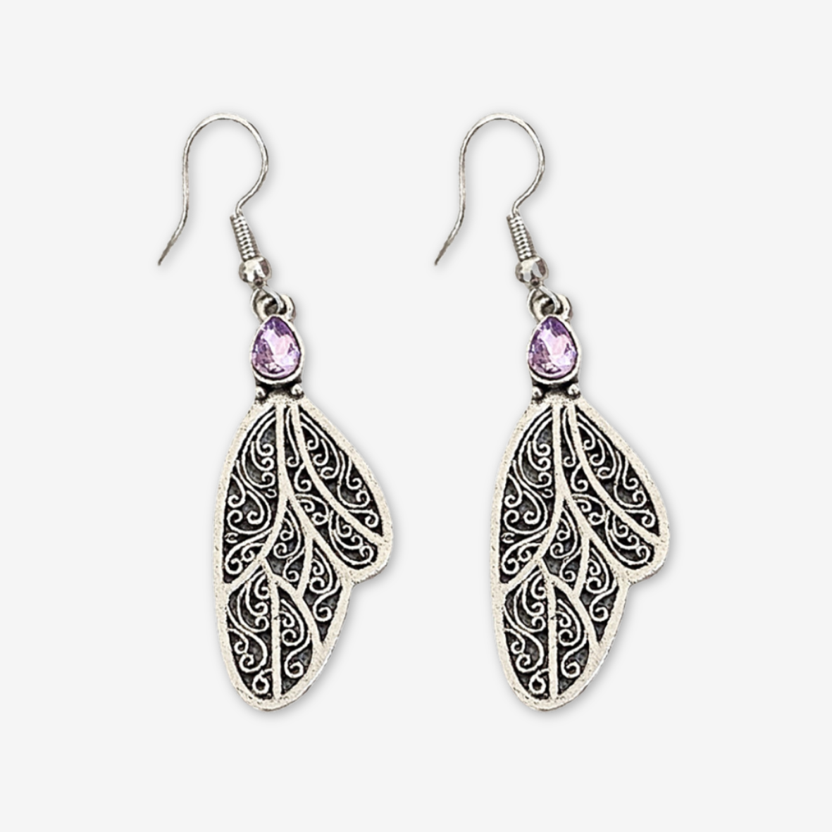 Orecchini con pietra viola e  ala.