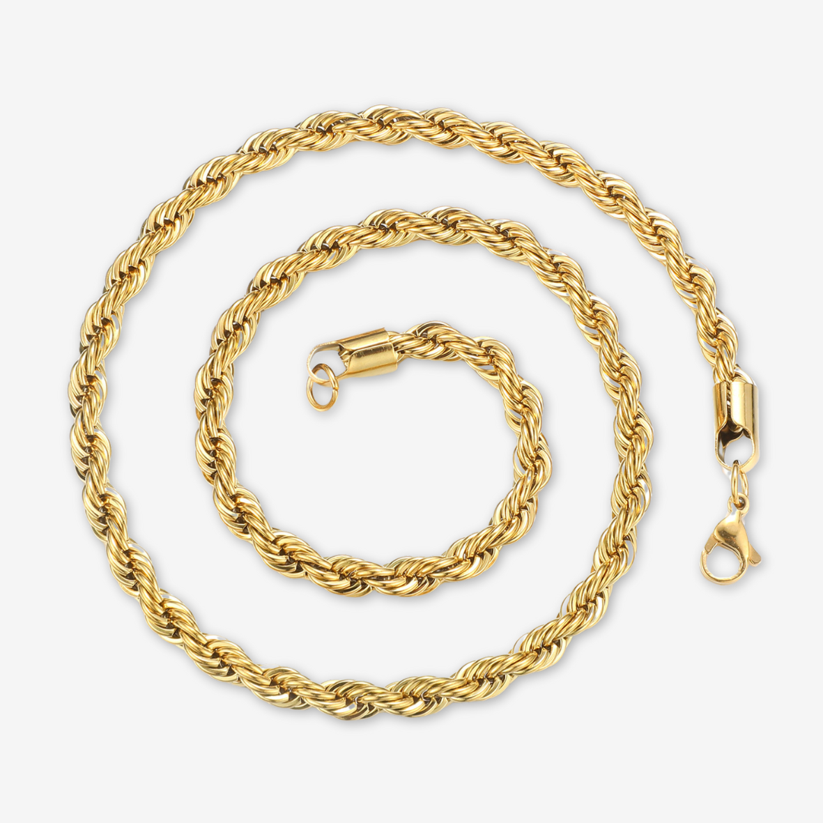 Collana di corda a torsione in acciaio inox placcato oro.