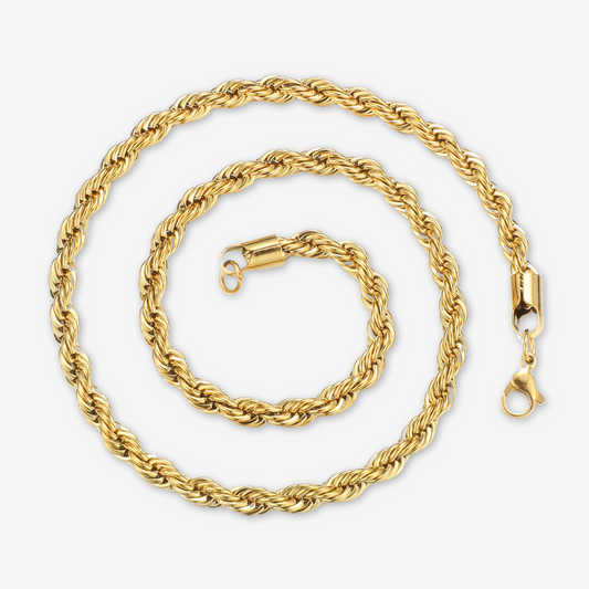 Collana di corda a torsione in acciaio inox placcato oro.