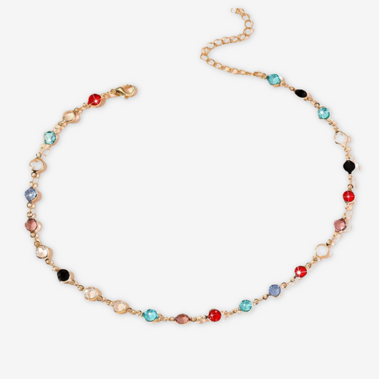 Collana oro con pietre colorate trasparenti