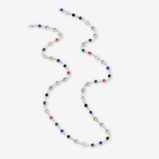 Collana argento con pietre colorate trasparenti.