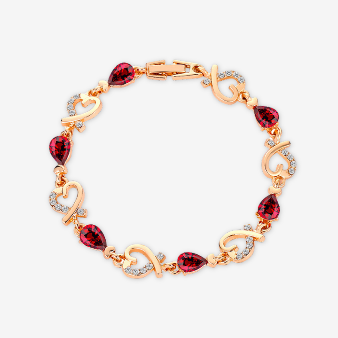 Bracciale in zirconi rossi e strass.