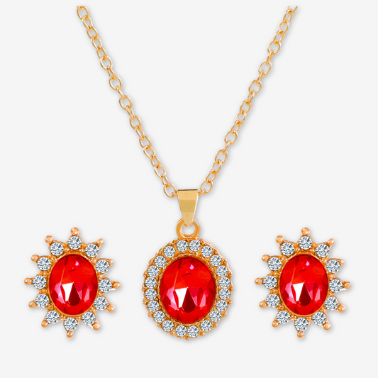 Collana e orecchini sole rosso.