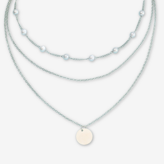 Collana con perle e dischetto argento