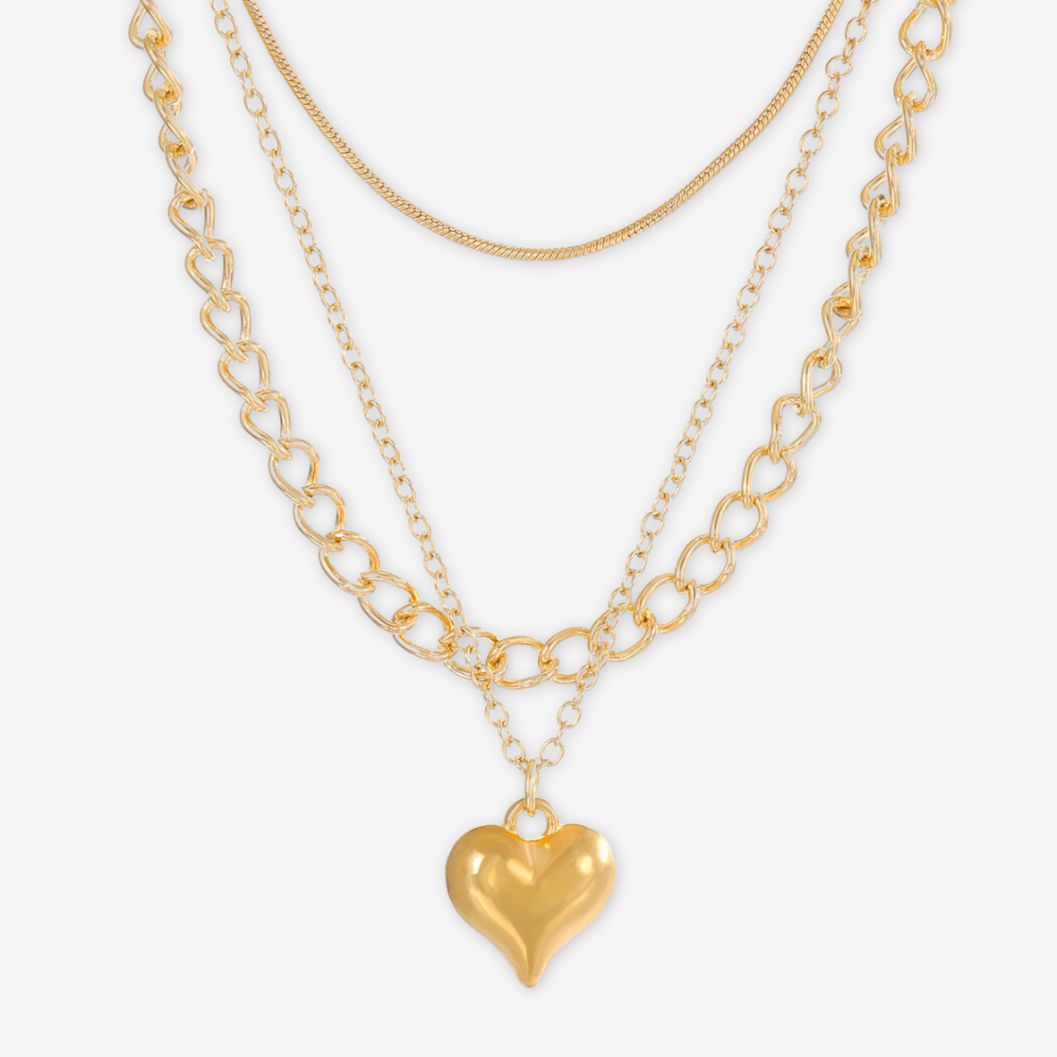 Collana 3 strati con cuore dorato.