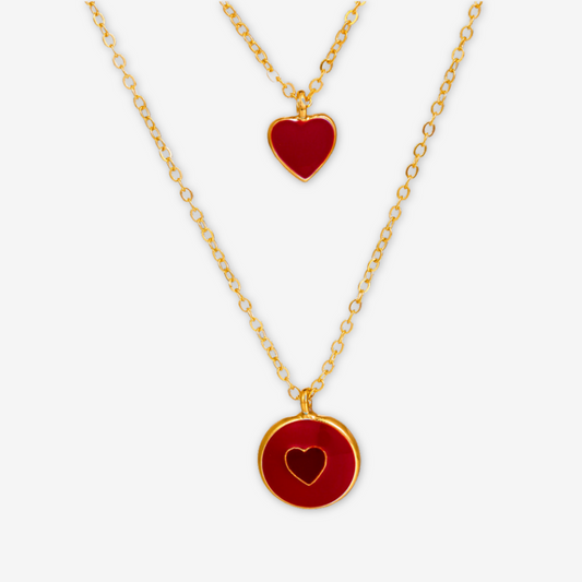 Collana doppio strato con cuore rosso