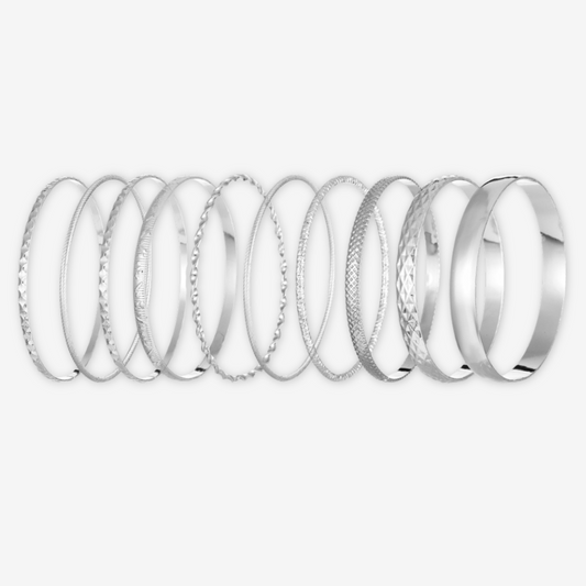 Set di 10 braccialetti argentati