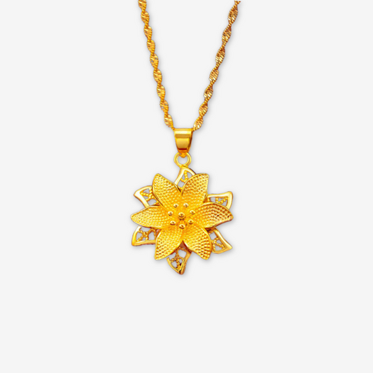 Collana dorata con pendente a forma di giglio d'acqua