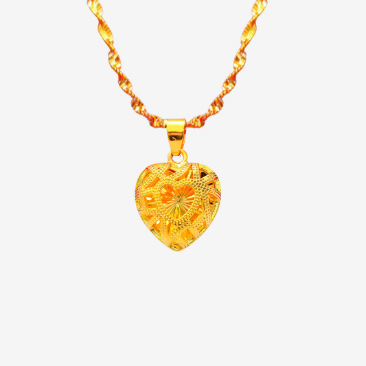 Collana dorata con cuore e ricami