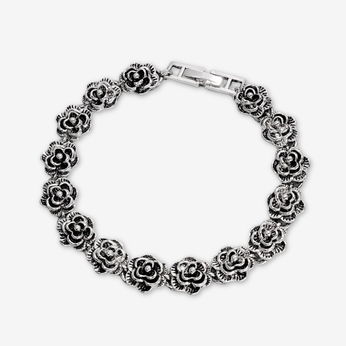 Bracciale con rose argentate.