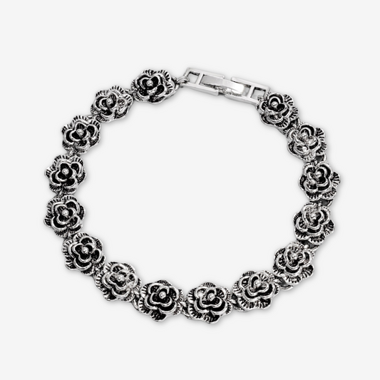 Bracciale con rose argentate.