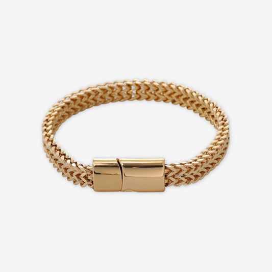 Bracciale doppio intreccio in acciaio inox dorato.