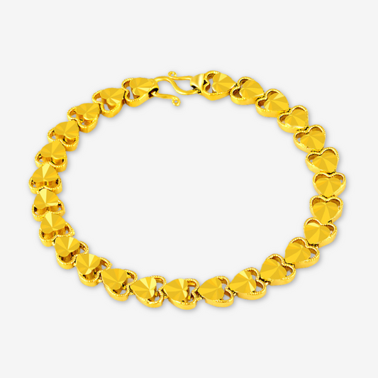Bracciale con catena a doppio cuore dorato